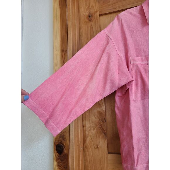 Vintage SFO 100% Linen MEDIUM Pink Button Shirt Top 3/4 Sleeve Girly Feminine M - Picture 4 of 7